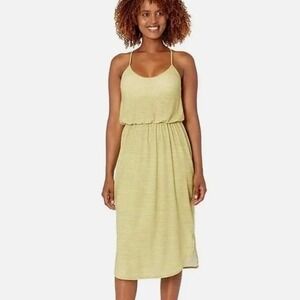 Prana Women Size S Ayla Dress Green Striped Racerback Built-in Shelf Bra Midi
